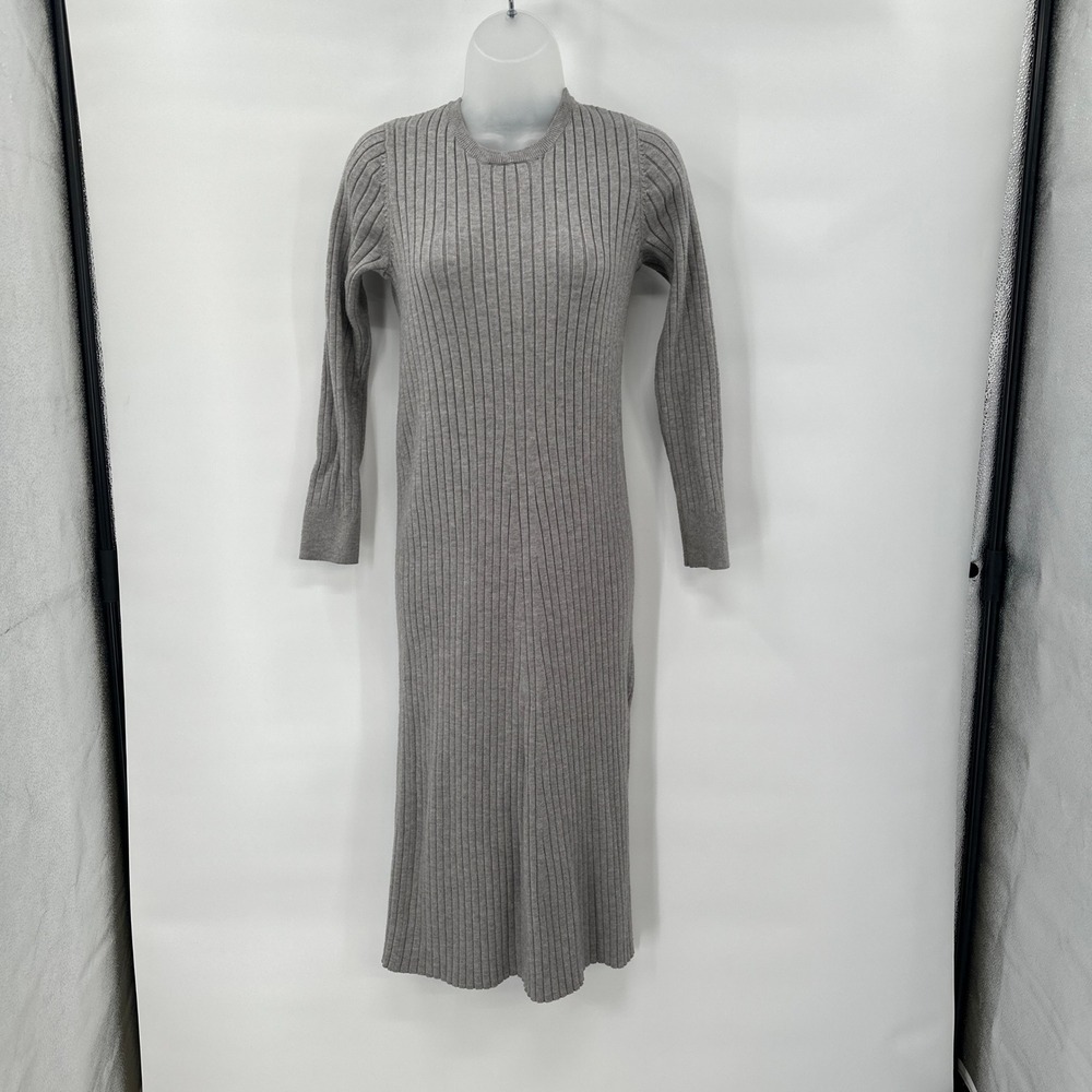 Soft Girl Ribbed Knit Midi Dress Small Gray‎ Open Back Neutral Minimalist Cozy